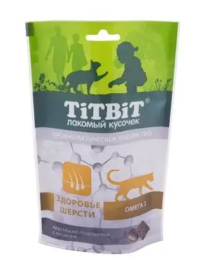 Купить titbit Лакомства для кошек хрустящие подушечки с лососем для здоровья шерсти