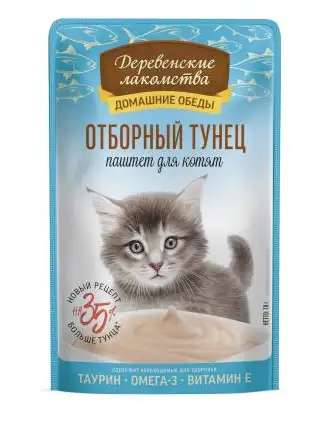 Купить Деревенские лакомства Домашние обеды отборный тунец паштет для котят
