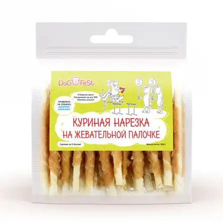 Купить dog fest лакомство для собак Куриная нарезка на жевательной палочке