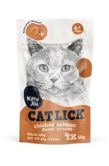 Купить kitty joy лакомство для кошек, крем-пюре с курицей и лососем