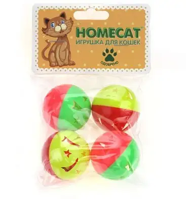 СКИДКА Homecat Ф 4 шт игрушка для кошек мячи пластиковые звездочки с колокольчиком