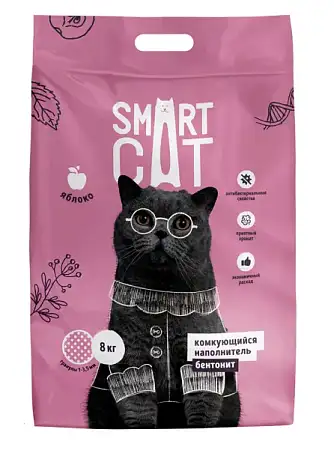 Купить smart cat комкующийся наполнитель для кошек, глиняный с ароматом яблока