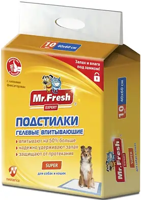 Mr.Fresh Expert Super гелевые подстилки-пеленки с повышенной впитываемостью для кошек и собак