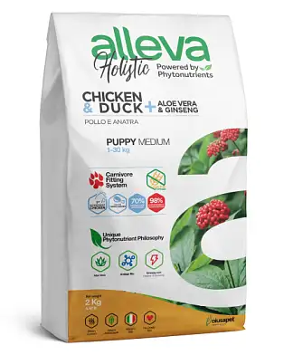 Alleva Holistic Puppy/Junior Chicken & Duck Medium сухой корм для щенков средних пород с курицей и уткой, алое вера и женьшенем