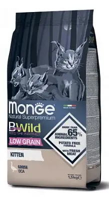 Monge Cat BWild Low Grain сухой низкозерновой корм для котят с мясом гуся