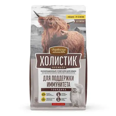 Деревенские лакомства Холистик Премьер сухой корм для кошек, для поддержки иммунитета, с говядиной