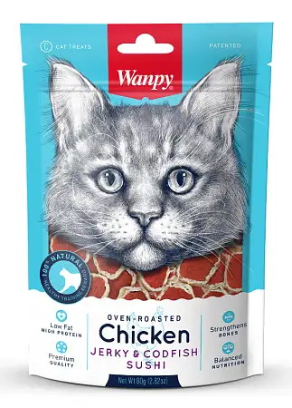 Купить wanpy cat Лакомство для кошек «суши» из курицы с треской