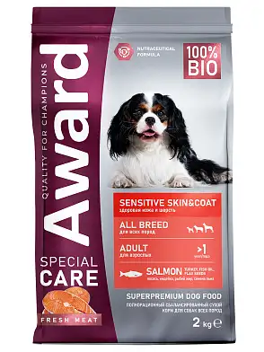 Award Special Care Sensitive Skin&Coat сухой корм для взрослых собак всех пород для здоровой кожи и шерсти со свежим лососем