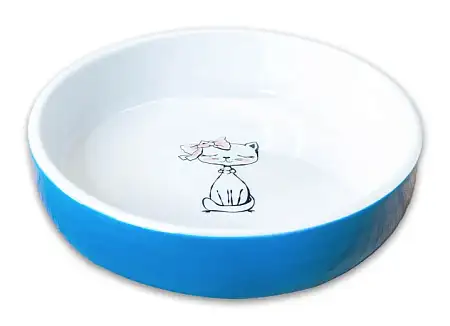 Купить mr.kranch Кошка с бантиком миска керамическая для кошек, голубая