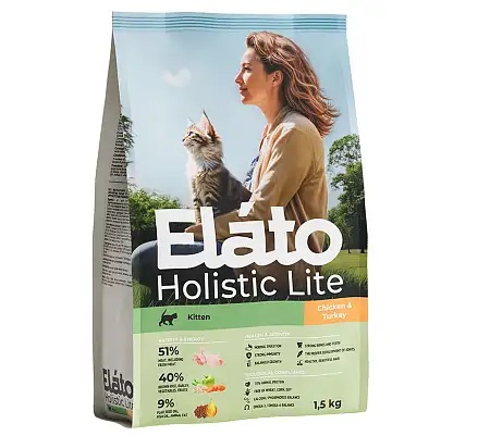 Купить elato holistic lite сухой корм  для котят, беременных и кормящих кошек с курицей и индейкой