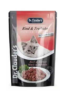 Dr. Clauder's влажный корм для кошек, с мясом и индейкой, кусочки в желе (пауч)