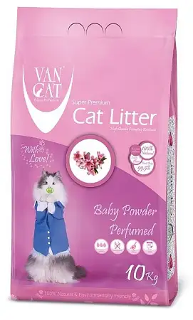 Купить van cat комкующийся наполнитель для кошек без пыли с ароматом детской присыпки, пакет
