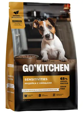 Купить go’kitchen sensitivities сухой беззерновой корм для щенков и собак всех возрастов с индейкой и овощами для чувствительного пищеварения