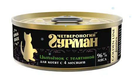 Купить Четвероногий Гурман golden line консервы для котят с цыпленком и телятиной