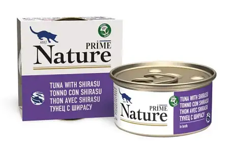 Купить prime nature консервы для взрослых кошек с тунцом и ширасу, в бульоне