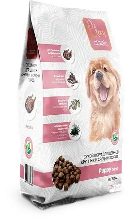 Купить clan classic puppy-30/17 сухой корм для щенков крупных и средних пород с индейкой