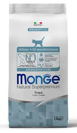 Купить monge cat speciality line monoprotein Сухой корм для котят и беременных кошек, из форели