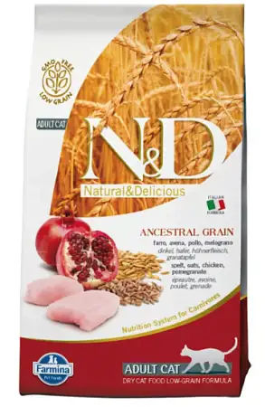 Купить farmina n&d ancestral grain низкозерновой корм для взрослых кошек (курица с гранатом)