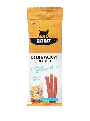 TITBIT Лакомства для кошек колбаски "Двойное удовольствие" с лососем и форелью